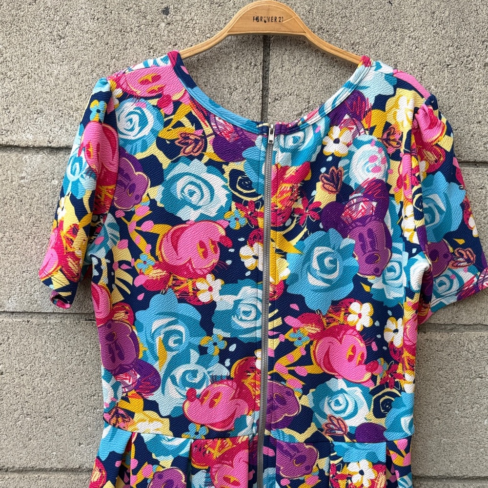 Colorful Floral Knee-Length Disney Dress in Pink, Blue & Purple - Picture 6 of 7